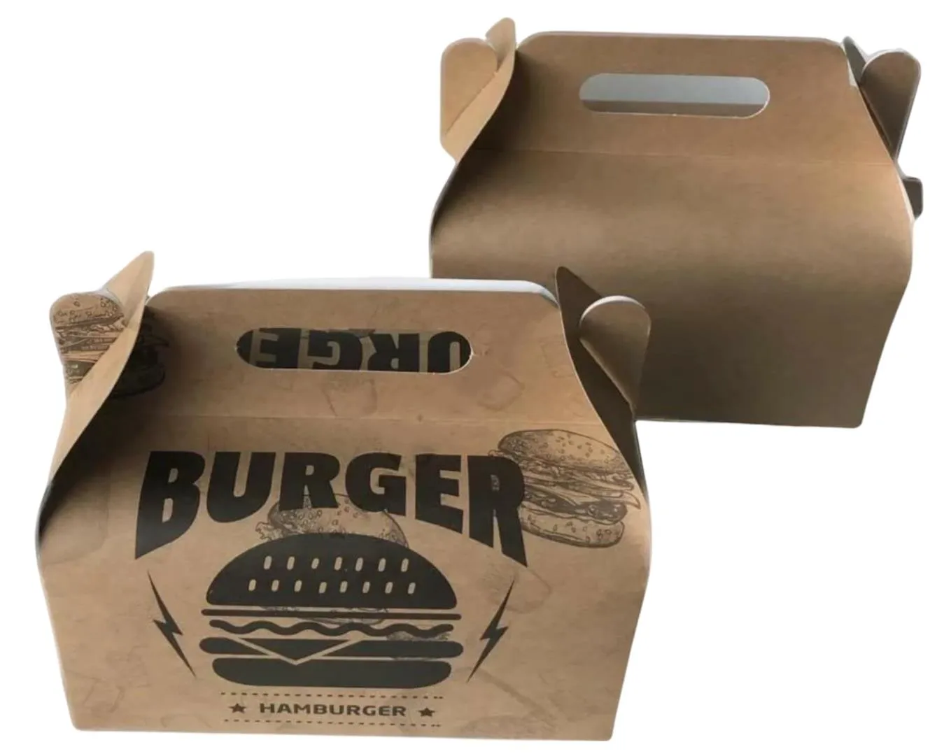 Saplı Hamburger Kutusu Kraft Baskılı 13X21X11 (200 Adet)