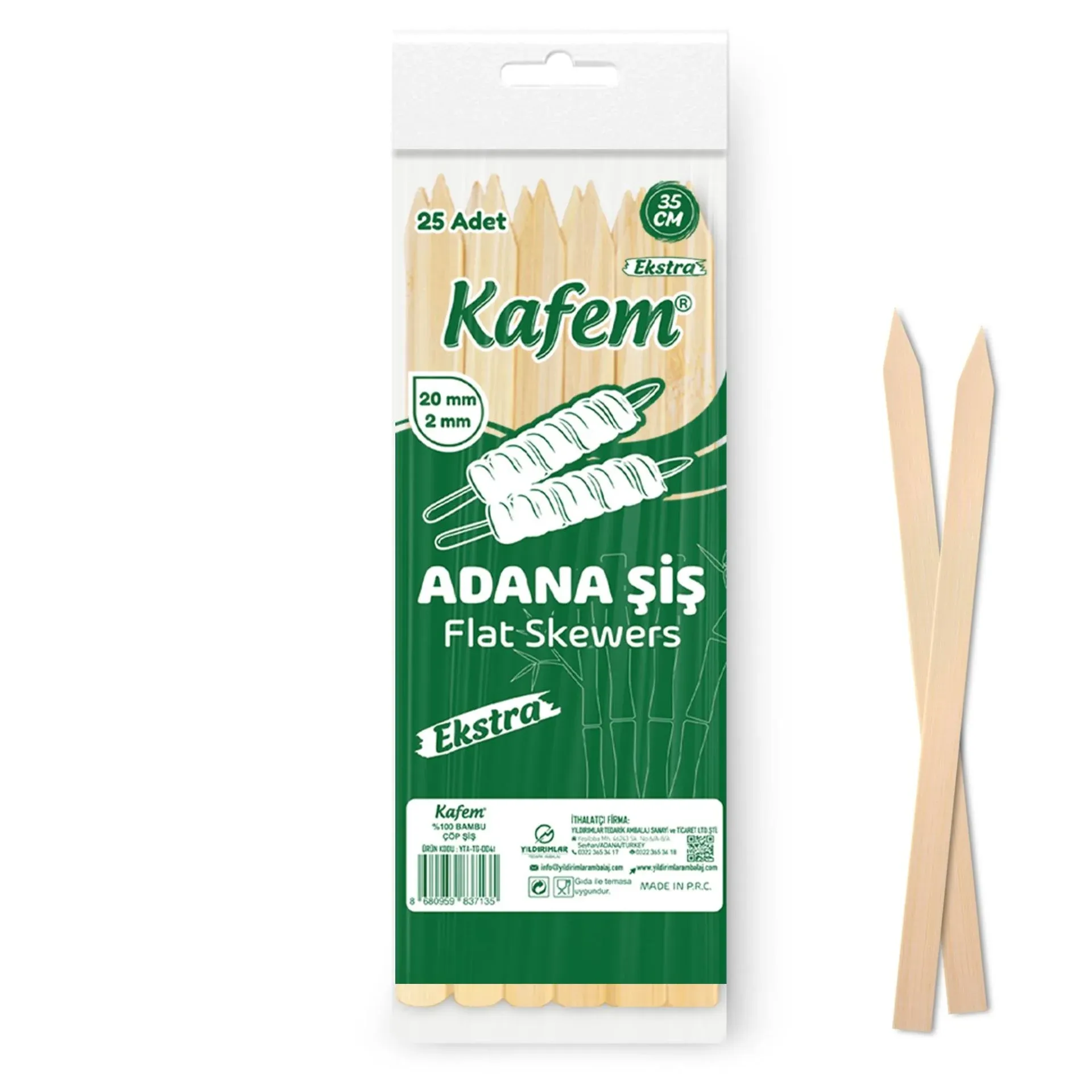 Bambu Ekstra Kalın Yassı Adana Şiş 35 cm 25'li (25 Paket)