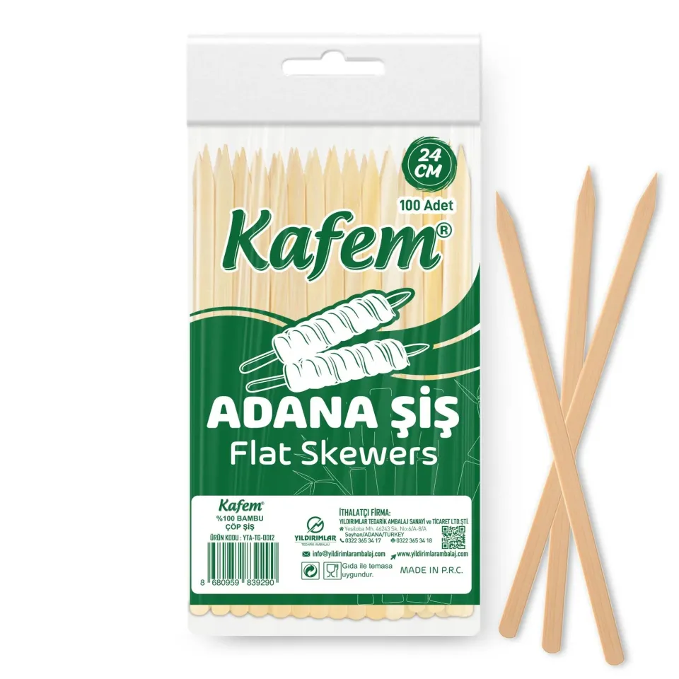 Bambu Yassı Adana Şiş 24 cm 100'lü (25 Paket)